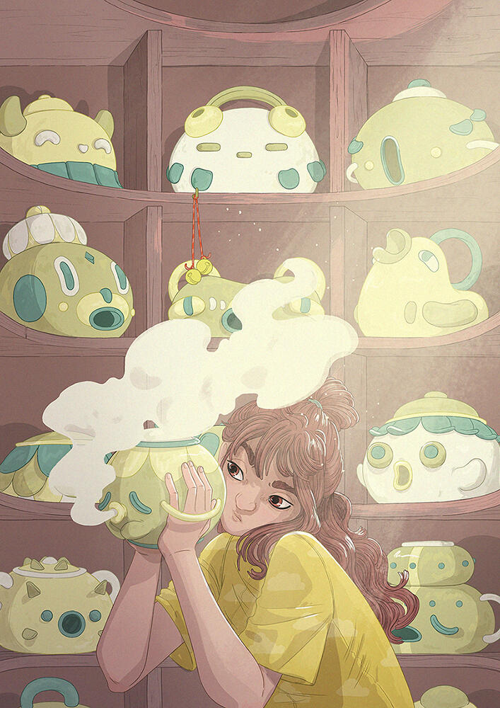 book cover illustration about a woman who guards an incense palace.